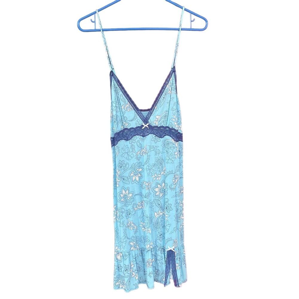 Angel Blue Floral Lace Slip Dress Size S Spaghetti Strap V-Neck Short